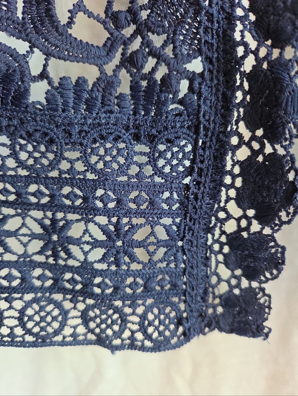 Title Isaac Mizrahi Live Navy Floral Lace Open Front Shrug Cardigan Large NWOT - Picture 4 of 6